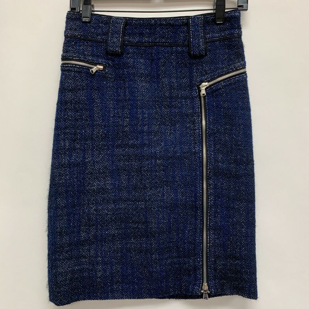 Marc by Marc Jacobs Women's Straight Pencil Skirt 2 Blue Tweed Wool Blend